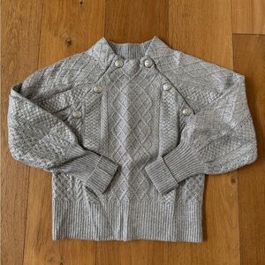 Veronica Beard Light Gray Cable Knit Sweater with Decorative Button